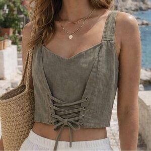 Versona Olive Lace-Up Crop Tank